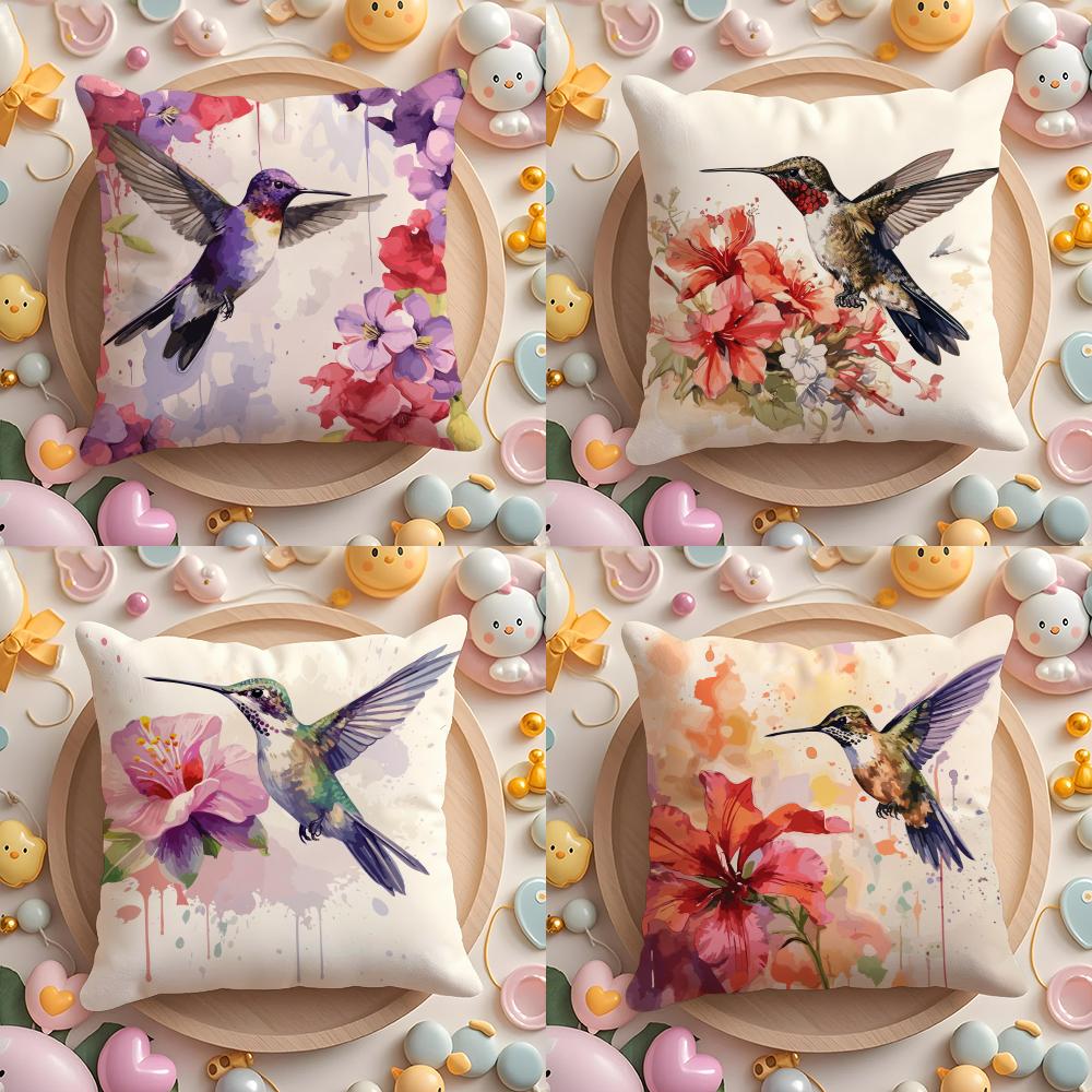 Hummingbird Spring Flowers Cushion Cover Home & Car Multi-Scene Pillow Cover - Reversible, Soft & Durable for Daily Use
