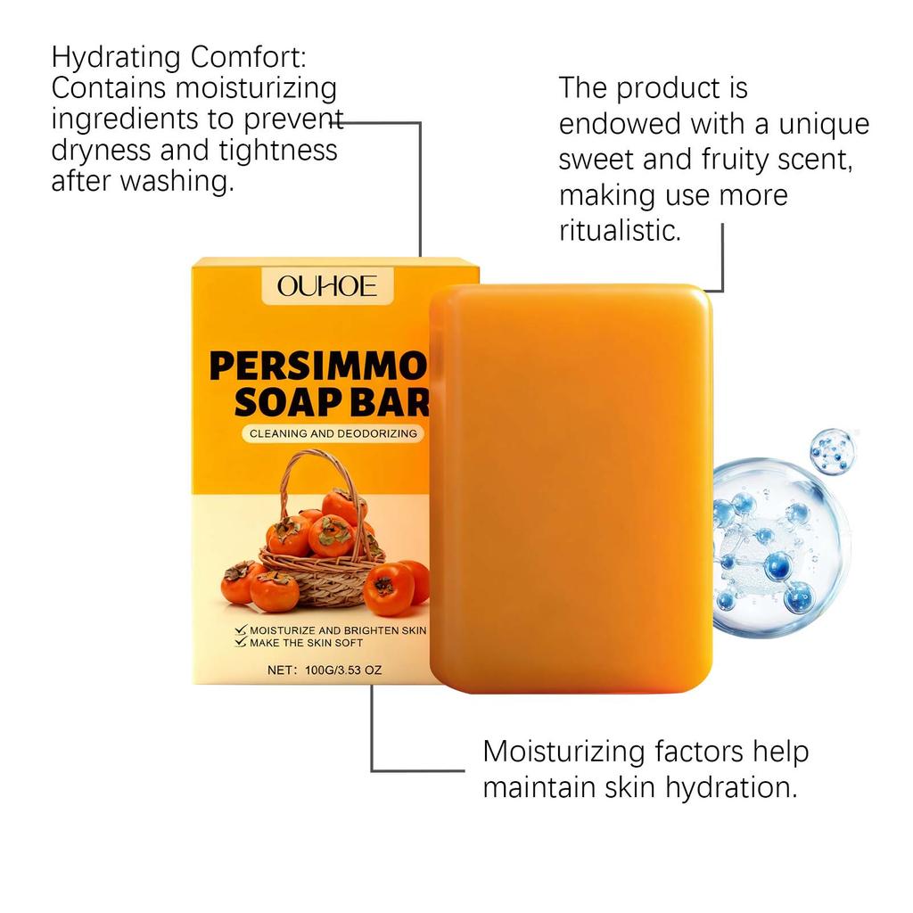 OUHOE Persimmon Essence Fresh Bath Soap Gentle Cleansing Nourishing Moisturizing Fragrance Daily Care Bath Soap 100g