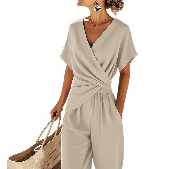 Women's Summer 2026 Fashion: Solid Color Irregular Short Sleeve Set
