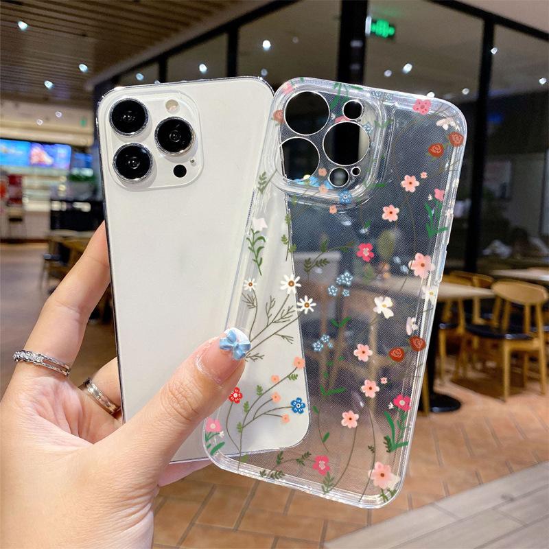 Hot-selling French retro fresh vine floral transparent mobile phone case iPhone17 anti-drop all-inclusive Apple 15