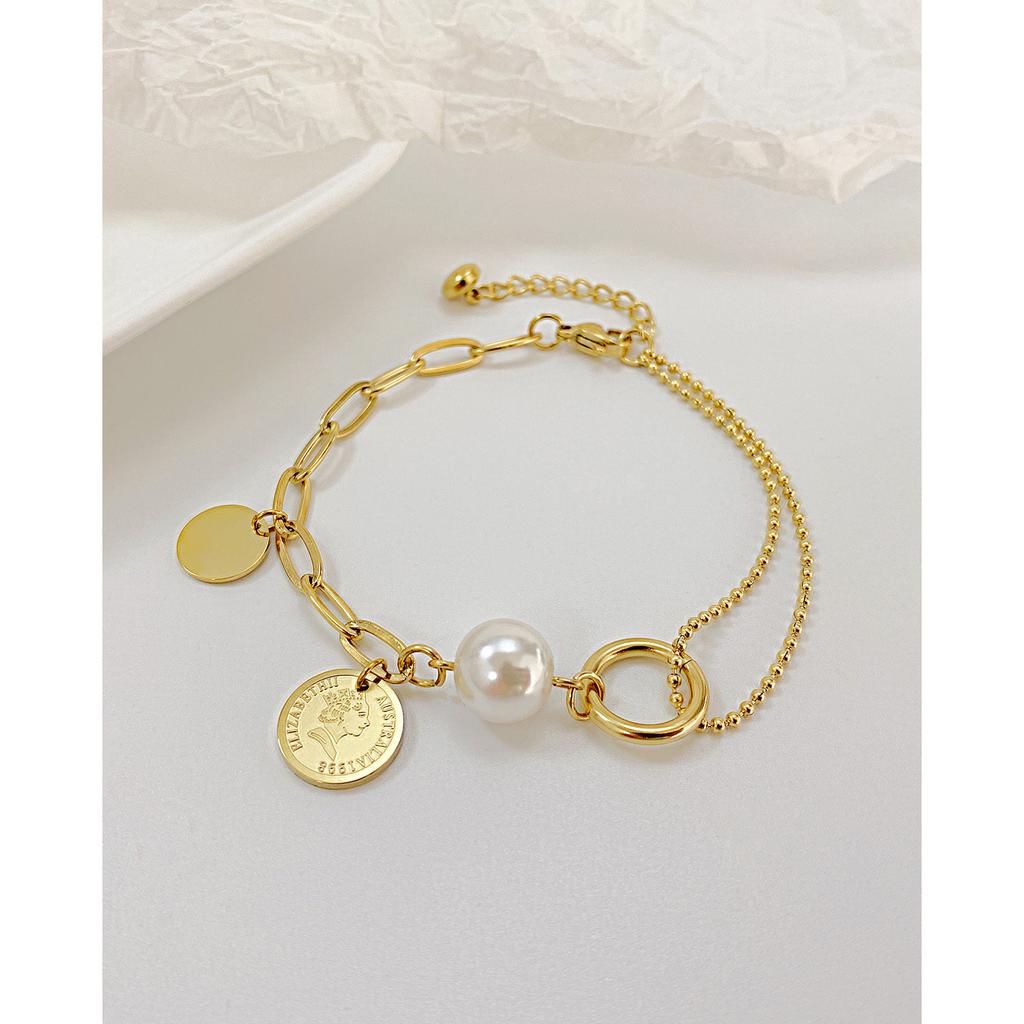 Fashion Retro Titanium Steel Portrait Round Brand Jewelry Versatile Stainless Steel Niche Bracelet Women