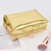 Handheld Makeup Bag with Large Capacity Gold PU Leather Zipper Bags Versatile Make Up Pouch Cosmetic Travel Organizer