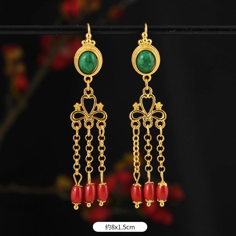 Xizang few earrings Nepal gold Tibetan style long earrings Tibetan women's earrings Tibetan clothing accessories