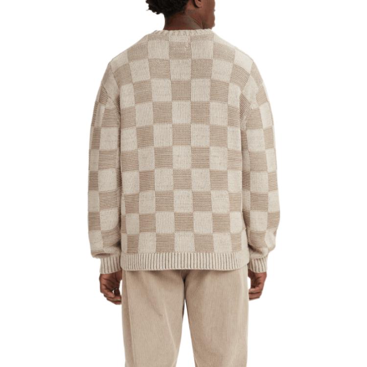 Levis Checkered Crew Neck Pullover Casual Long Sleeve Sweater Men Sweater Brown A3107-0000