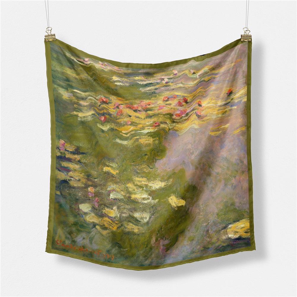 Famous Oil Painting Women Scarf Wraps Twill Silk Scarf 53cm Square Scarves Fashion Head Scarf Hijab Neckerchief Bandana New