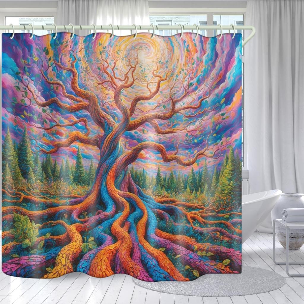 Łazienkowe Kolorowe Dekoracyjne Zasłony Prysznicowe z Motywem Leśnego Snu 3D, Tkaninowa Zasłona Prysznicowa z 12 Haczykami, Zasłony Prysznicowe do Wanny