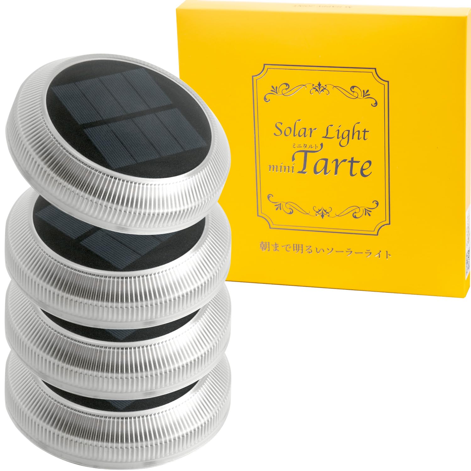 

[HAPPYJOINT] Mini Tart Solar Lights, Outdoor Waterproof, 4-Pack, IP68 Rating, 10cm Diameter, Warm White, Long-lasting Lighting, Tabletop Type, for Gar