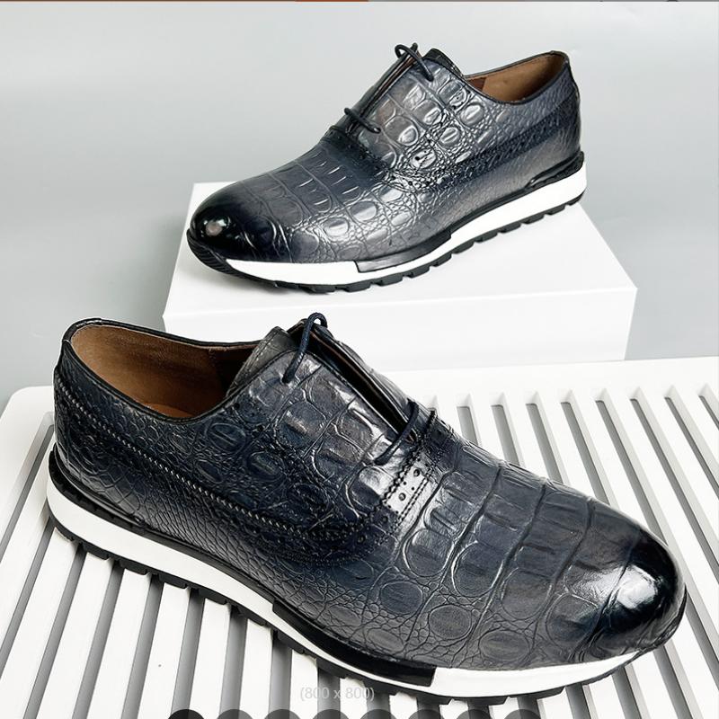 Fashion New Fashion Cowhide Emboweled Alligator Casual Shoes Breathable Wear-resistant Men's Sports Business Shoes Zapatos Sapat A14