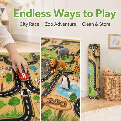 KDFSSIPE 50x80cm Kids Play Rug Crystal Velvet City Traffic Road Mat Non-Slip Zoo Car Playmat for Living Room Bedroom