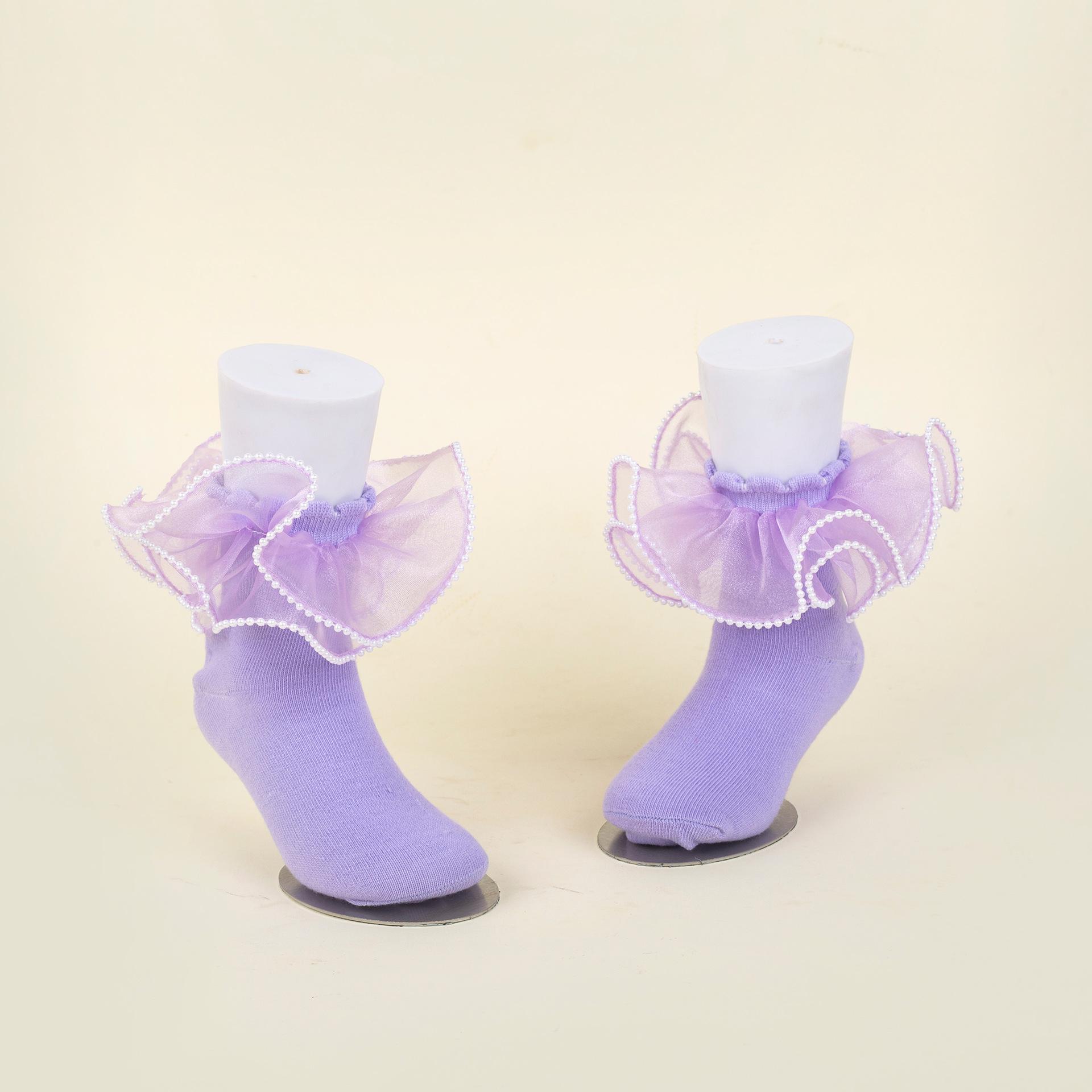 Pearl Lace Girls Breathable Dance Socks - All-Season Princess Style