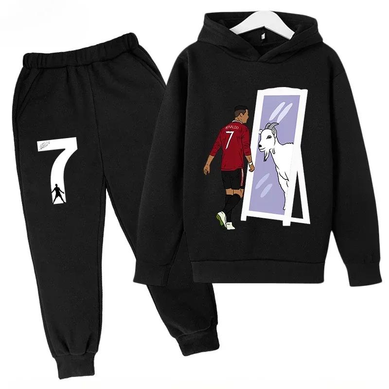 Set Bambino Autunno Primavera Cr7 3-12 Anni Felpa+Pantaloni Tuta Set 2 Pezzi Bambini Ragazzi Ragazze Tute Casual per Bambini