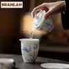 160ml Blue And White Hand-painted Bamboo Gaiwan Retro Tea Tureen Tea Bowl With Lid Kit Tea Brewing Cover Bowl Cha Decoration