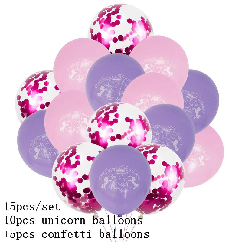 15pcs Pink Unicorn Balloon Unicorn Latex Confetti Baloon for Birthday Party Decoration Baby Shower Girl 1st Birthday Kids Favors