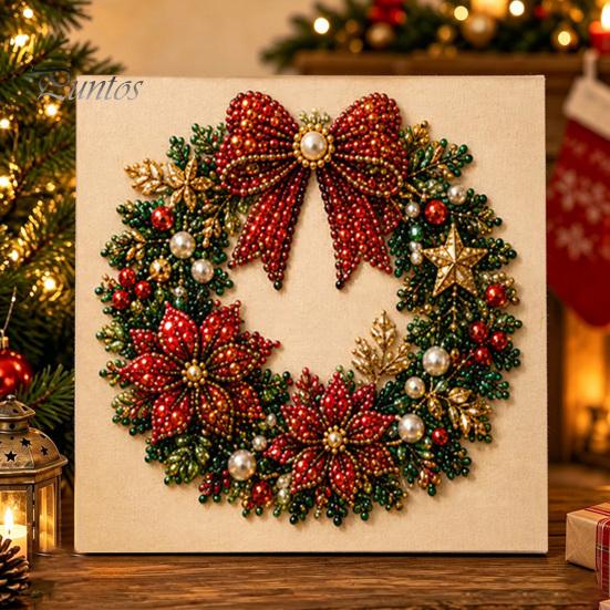 Handgefertigte Dekorationsornamente DIY Weihnachts-Perlenmalerei Kunst-Kit mit Holzrahmen, Basteln, Kranz-/Weihnachtsmann-Bastelsets zur Entspannung Claus/Weihnachten