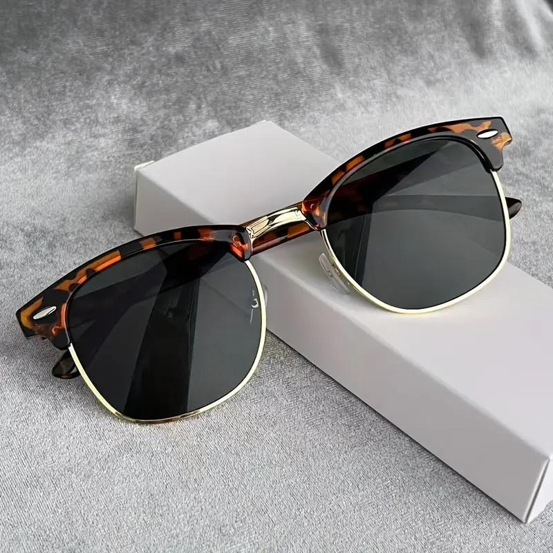 Non-polarized Fashion Square Metal Frame Men Women Brand Design Eye Sun Glasses Women Semi Rimless Classic Men Sunglasses