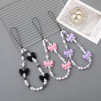 Yi Lian Perlen-Schleifen-Handy-Kette Armband - Niedliches Anti-Drop-Accessoire für Frauen, Ideales Geschenk für die beste Freundin