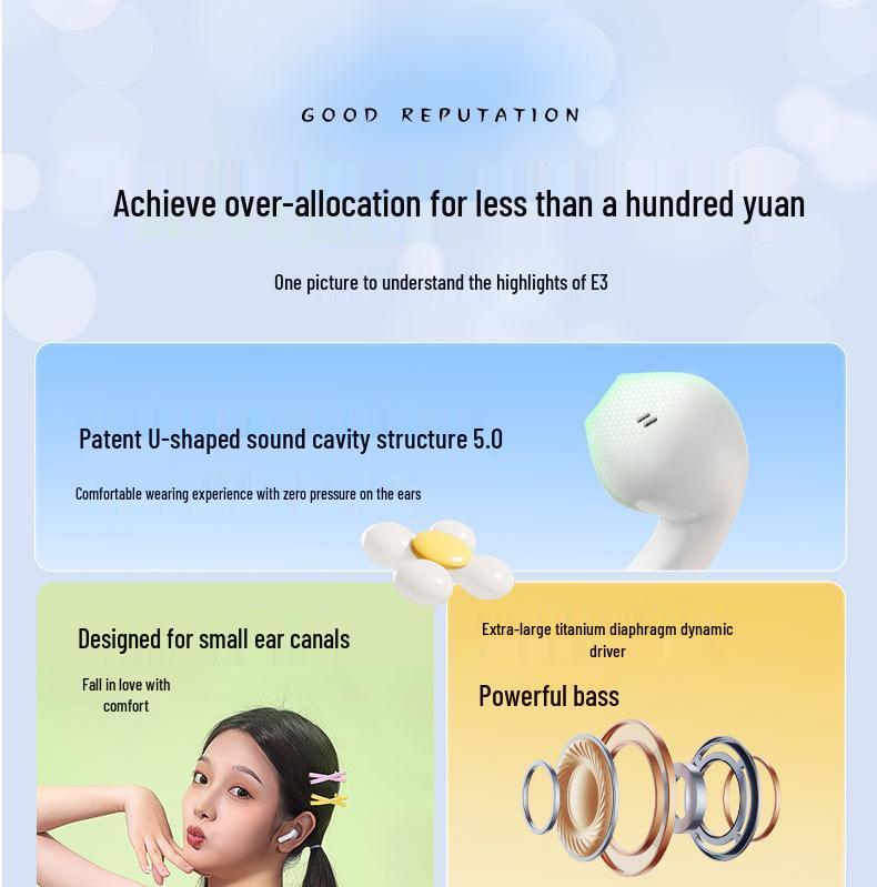 Baseus E3 Wireless Bluetooth Earphones 2025 - Semi-In-Ear, Long Battery Life, Ultra-Compact, Compatible with Apple, Xiaomi, Huawei.