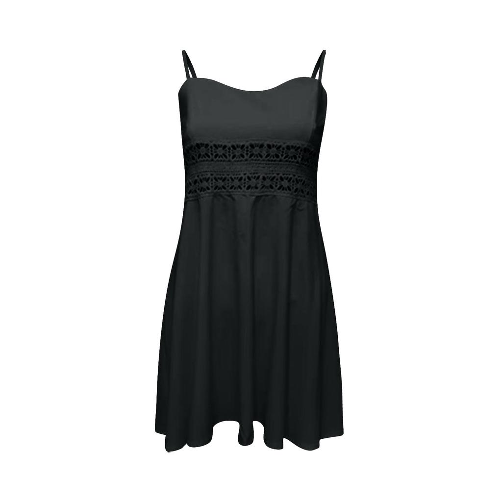 Fashionable Women's Sleeveless Hollow Waist Lace Stitching Sling Sexy Dress