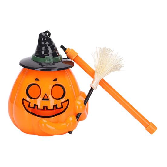 Portable Pumpkin Light Glowing Halloween Lantern, Jack O Lantern with Witch Hat Broom, Lightweight Prop Up Decor, Trick or Treat for Kids Party Decor