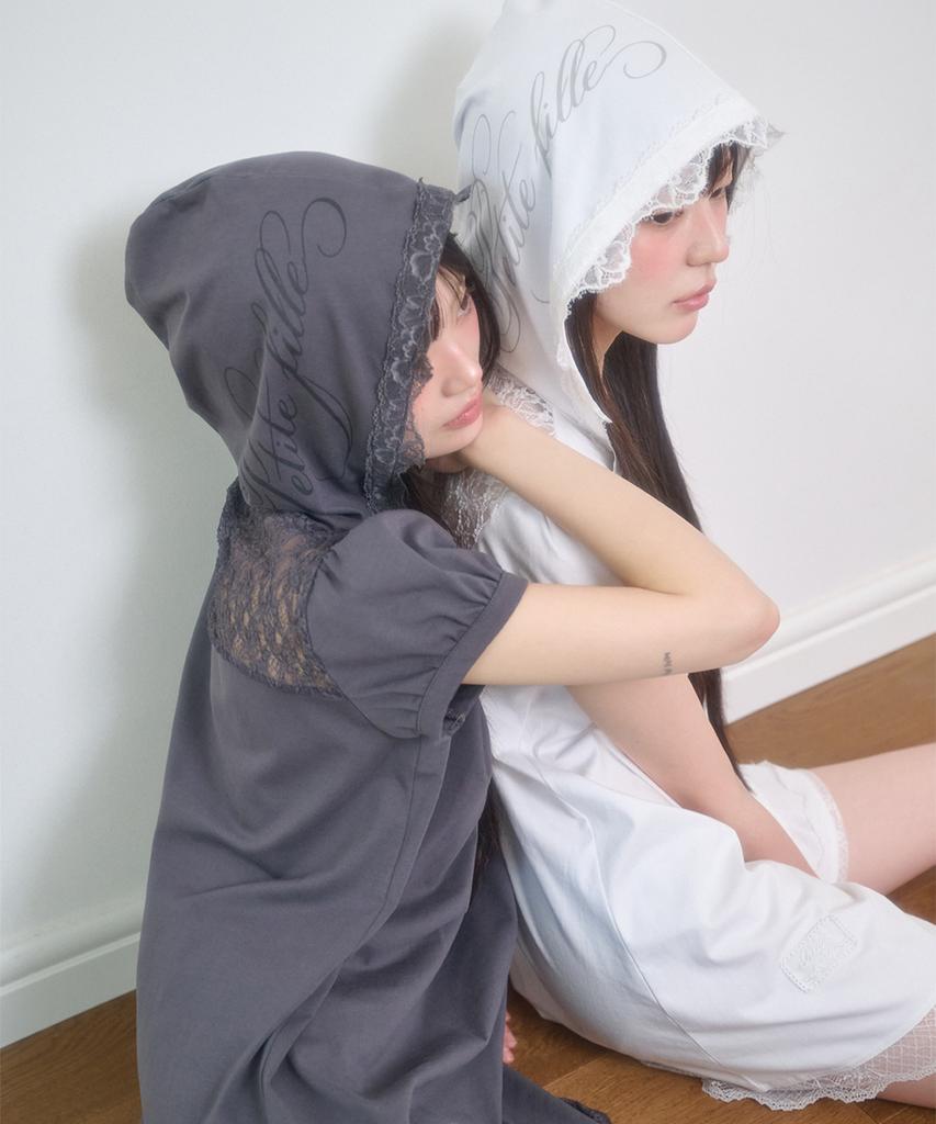 Iligo Lace Hoodie Dress White