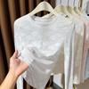 Round Neck Lace Long-sleeved Bottoming Shirt for Women Hollow Thin Style Inner Gauze Love Jacquard Mesh T-shirt Top
