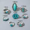 European and American Ethnic Style Carved Feather turquoise Ring Retro Personality Ring Set Combination Ring Set