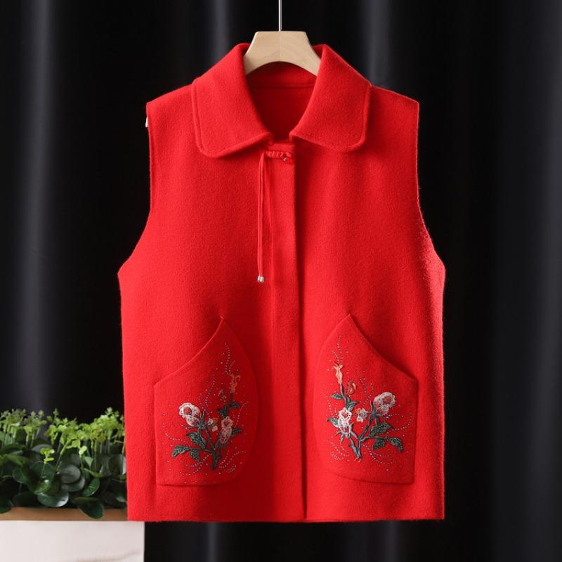 Medium-sized elderly autumn clothing women's new light vest lapel mother clothing spring and autumn vest old man wife vest