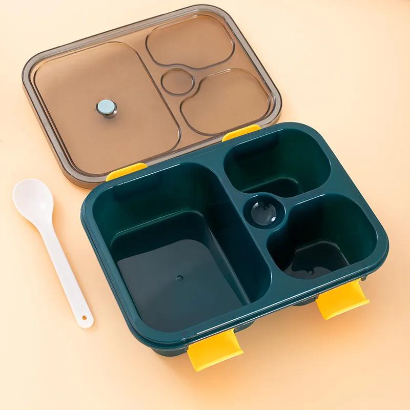 Japanische Stil Bento Box Lebensmittelqualität Kunststoff Mikrowelle Erwachsener Fach Lunchbox mit Geschirr Tragbare Lebensmittelbehälter