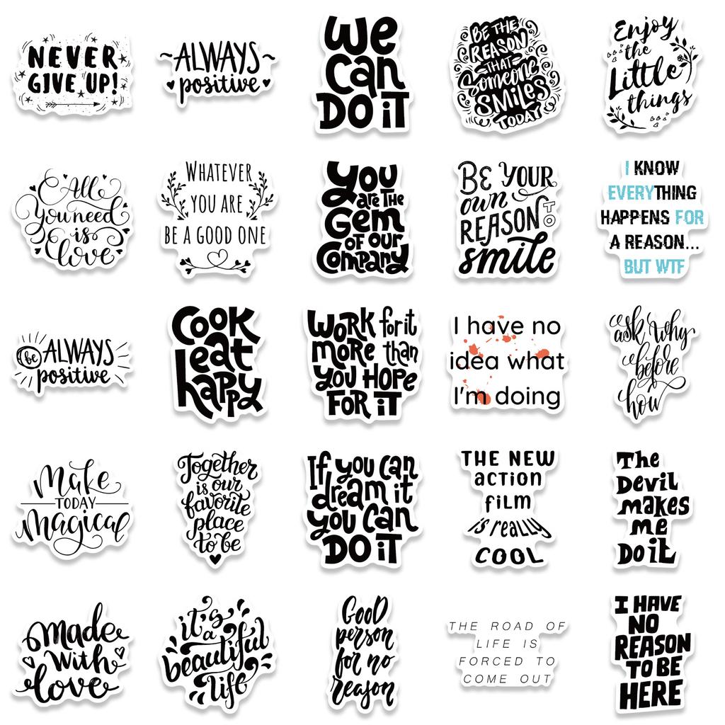 50 Black and White Inspirational Text Stickers Personalized Decorative Suitcase Notebook Waterproof Guitar Can Be Removable Without Repeated Posting