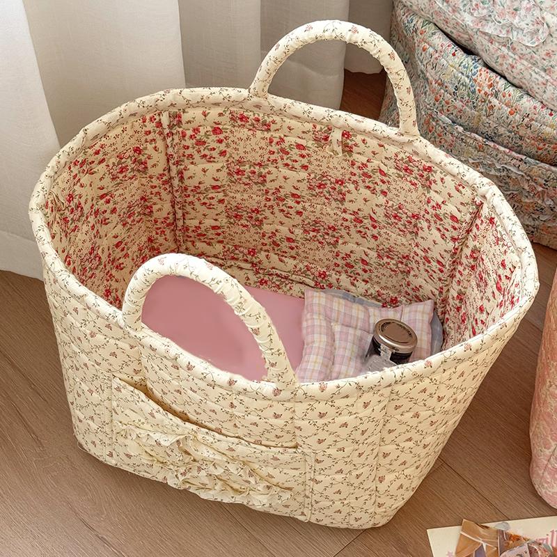 1PC Laundry Hamper Foldable Floral Design Lightweight Fabric Ins Style Miscellaneous Baskets Cute Storage Basket Sweet 32x26x25cm