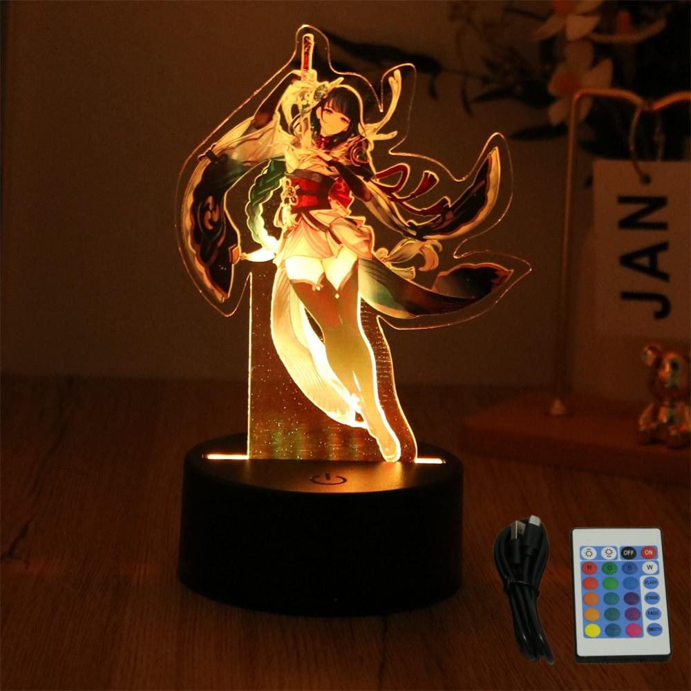 Genshin Impact 3D Lamp LED Night Light Anime Figures Zhongli Raiden Shogun Remote RGB Dream Colors Kids Bedroom Home Decor Gifts