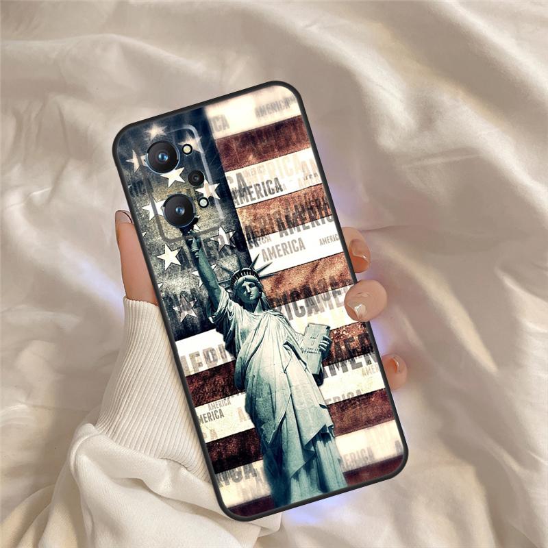 America Flag Statue of Liberty Case For Realme C71 C55 C67 C51 C75 C63 C61 C65 C53 C35 11 12 13 14 Pro Plus GT6 GT7 15 Pro