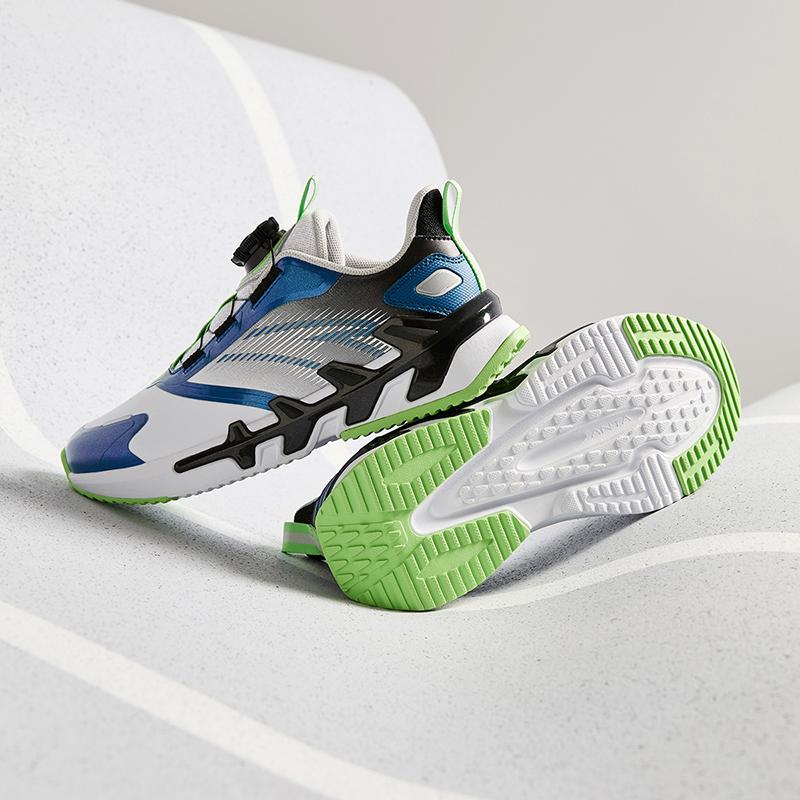Anta Kids Synthetic Leather Comfortable Physical Test Lightweight Shock Absorption Low Top Running Shoes Kids sneaker White Blue A12435532N-1