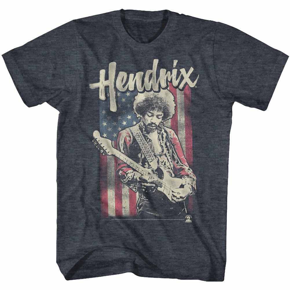 Jimi Hendrix In Front Of America Flag Playing Guitar Men T Shirt Rock Merch M