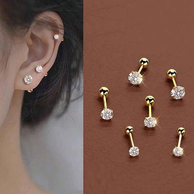 6pcs/Set Elegant Minimalist Ladies Earrings, Titanium Steel Inlaid Artificial Zirconia Ear Studs, Shiny & Convenient For Earrings Piercing