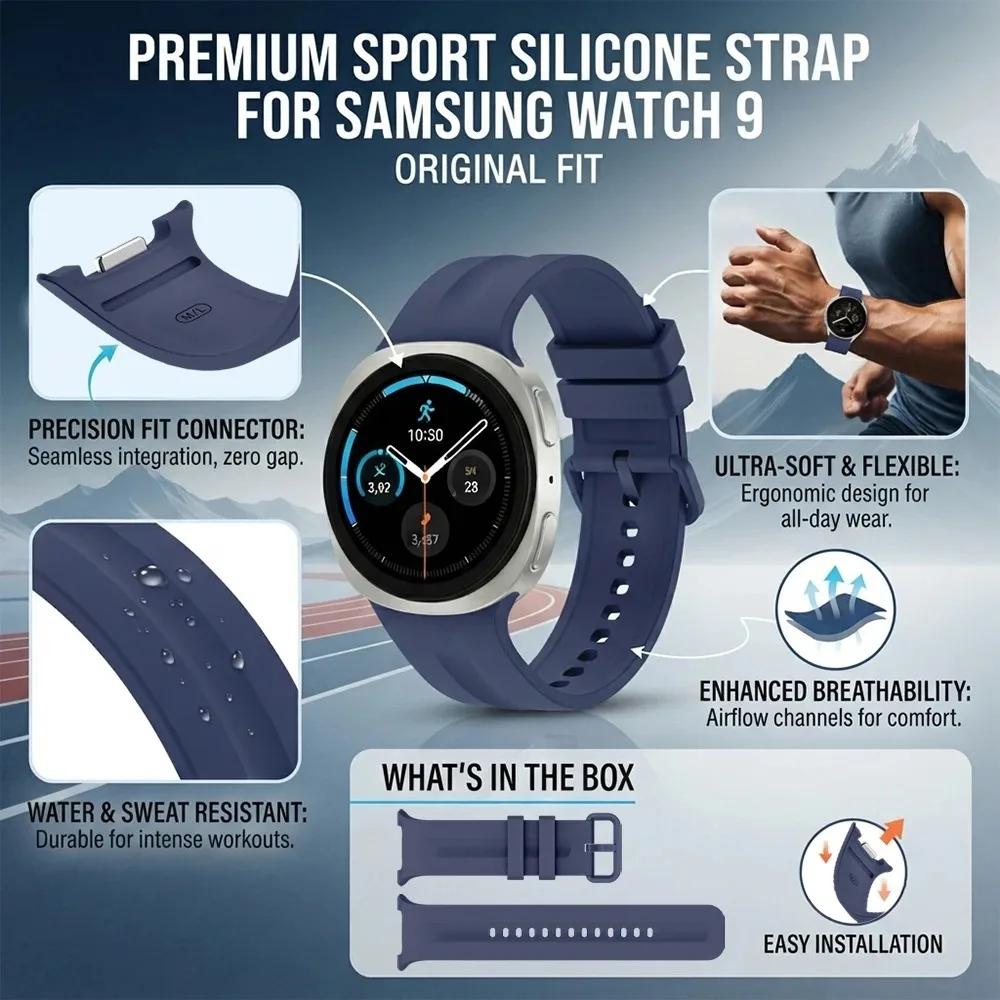 Official 1:1 Silicone Strap For Samsung Galaxy Watch 9 8 40mm 44mm Comfortable Bracelet For Galaxy Watch 8Classic 46mm Accessory