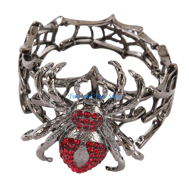 HX6F Mysterious Arachnid Theme Gothic Bracelet Rhinestones Decorated Accessory GiFT
