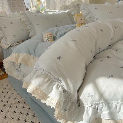 Double Yarn Princess Wind Lace Bedding Four-piece Set Skin-friendly Breathable Washed Sheets Quilt Cover Pillowcase