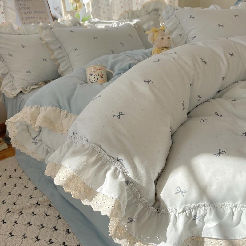 Double Yarn Princess Wind Lace Bedding Four-piece Set Skin-friendly Breathable Washed Sheets Quilt Cover Pillowcase