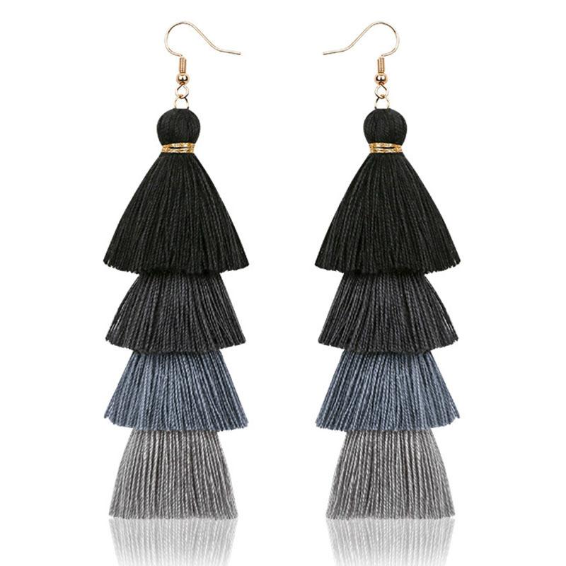 Bohemian Multi-Layer Fringed Earrings Ethnic Style Colored Ear Hooks Drooping Earrings