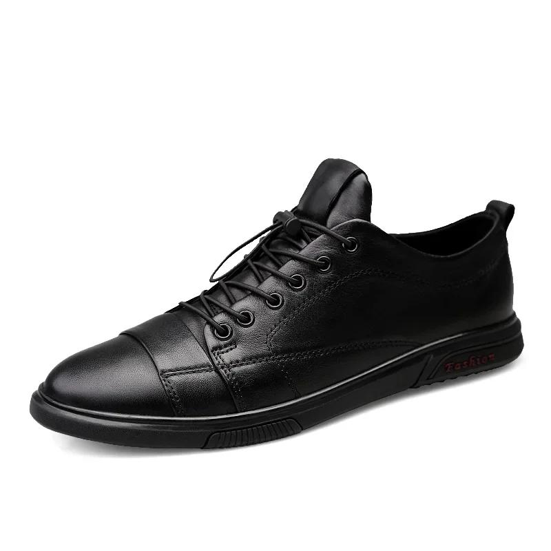 

Fashion Genuine Leather Mens Casual Shoes New Luxury Brand Black Lace-Up Outdoor Formal Shoes Fashion Simple Male Footwear Men Sneakers 37 чёрный