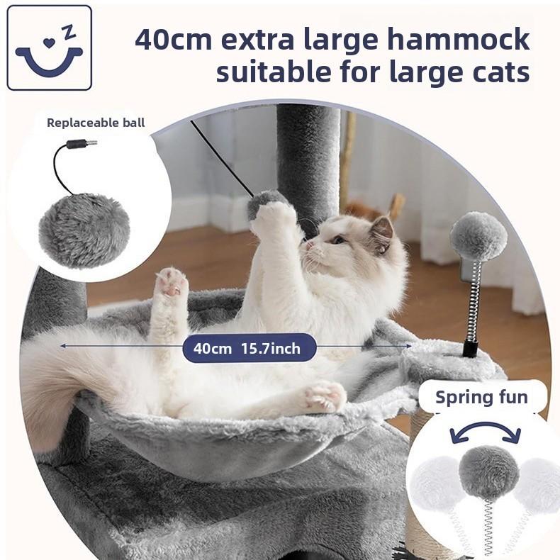 Holz Katzenbaum All-in-One Katzenhaus & Klettergerüst für Große Katzen Sisal Kratzbaum mit Sprungplattform