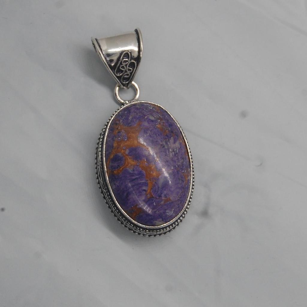 Oval Cab Purple Copper Turquoise 925 Sterling Silver Pendant, Designer Boho Style Pendant