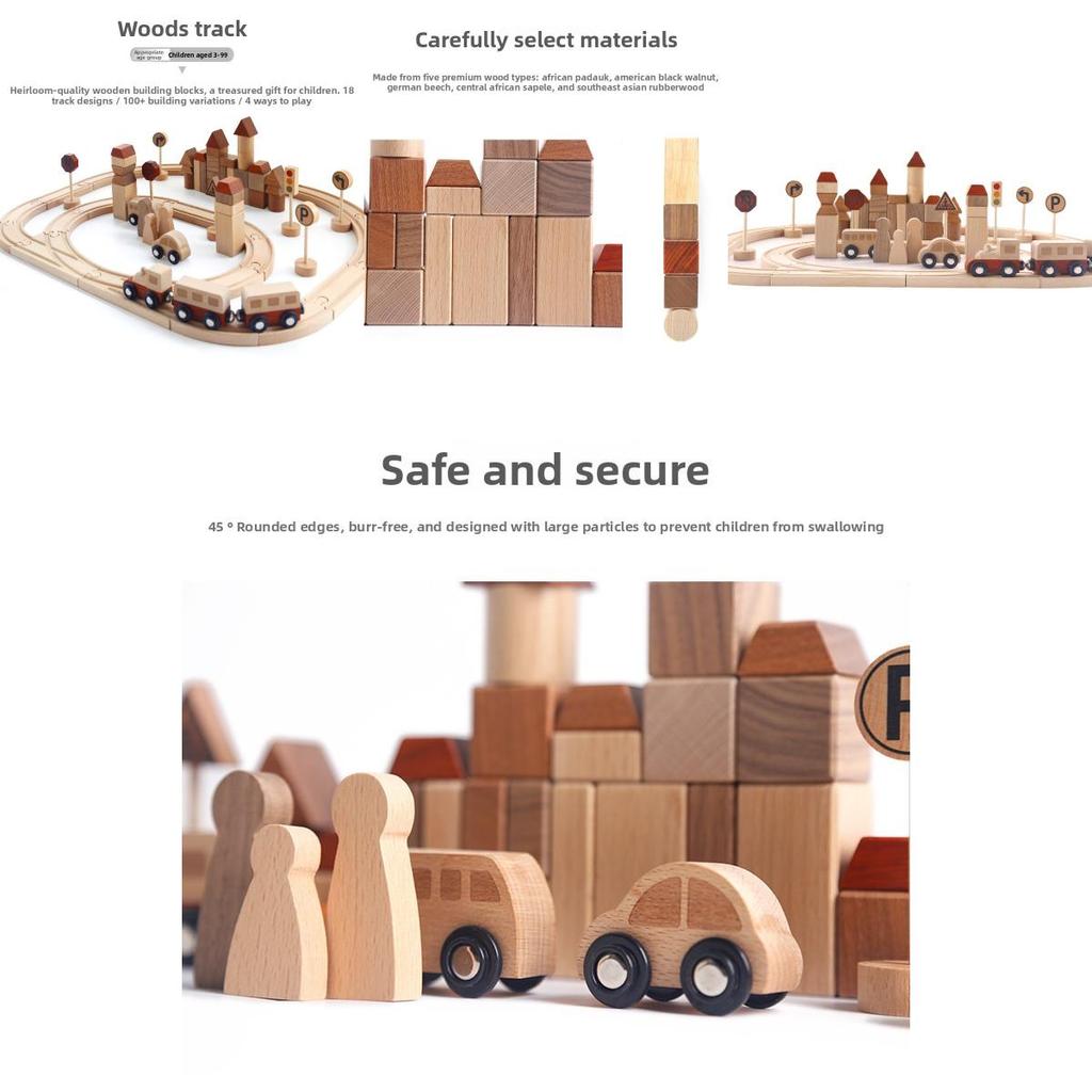 Fun Wooden City Transportation Train Track Assembly Building Blocks Kid Toy Set For Toddlers And Early Education