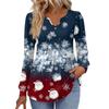 Women's Fashionable Casual V-neck Blouse Button Christmas Printed Long-sleeved Pullover T-shirt Top