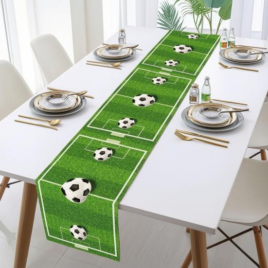 2 Pcs Green Grass Soccer Table Runner Game Day Table Decoration for Sports Theme Birthday Party Supplies Home Kitchen Dining Decor