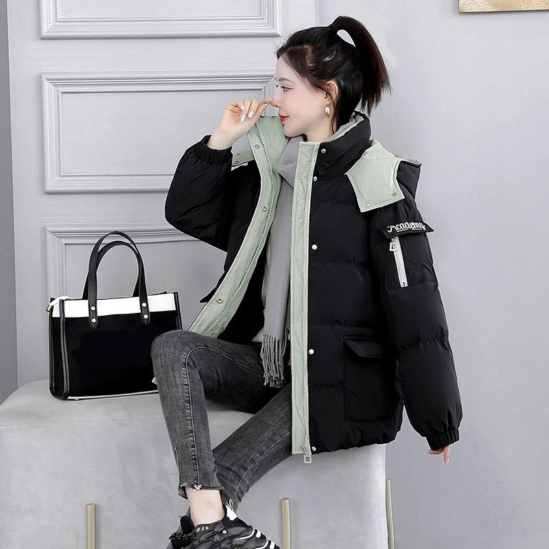 

Женская осень зима теплая парка повседневная свободная с капюшоном короткая куртка верхняя одежда M чёрный