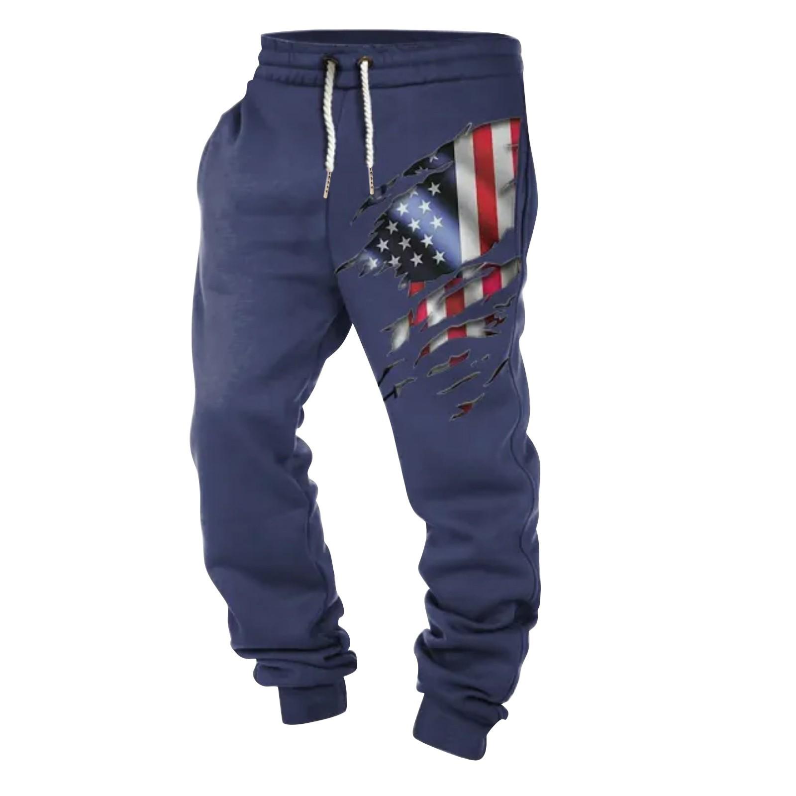 Men’s Drawstring Waist Jogger Pants with Distressed American Flag Print Casual Athletic Sweatpants for Everyday Wear XXL