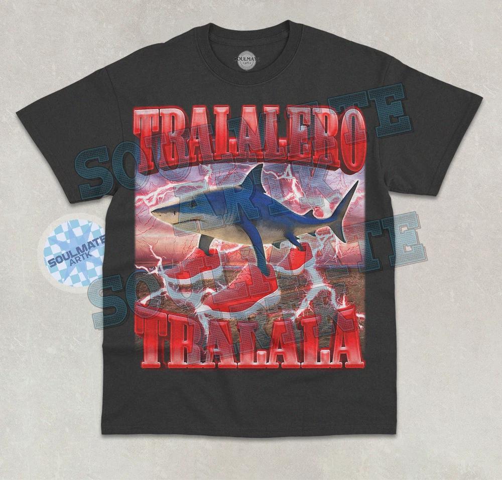 Tralalero Tralala T-Shirt Funny Meme Gen Z Dripped Out Shark Brainrot Shirt L