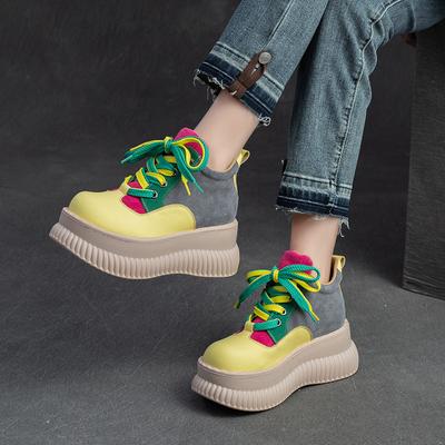 Fashion GKTINOO 2025 Spring New Genuine Leather Flat Platform Shoes Mixed Colors Thick Sole Shoes For Casual Sneakers Women's Shoes